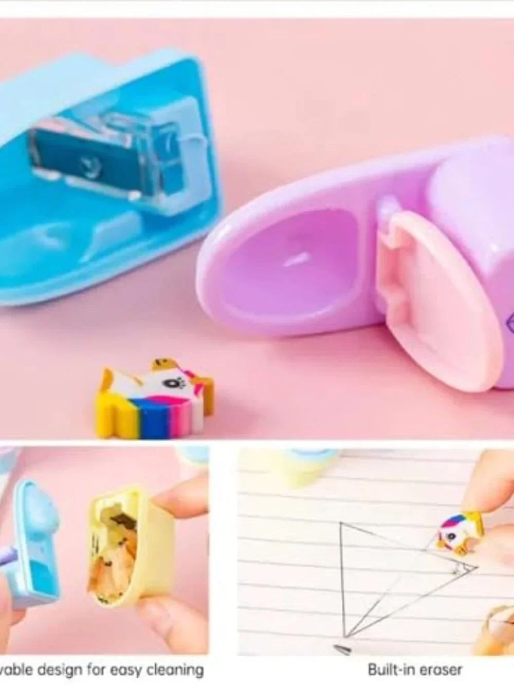 4 Pack Assorted Unicorn Toilet Sharpener with Unicorn Eraser